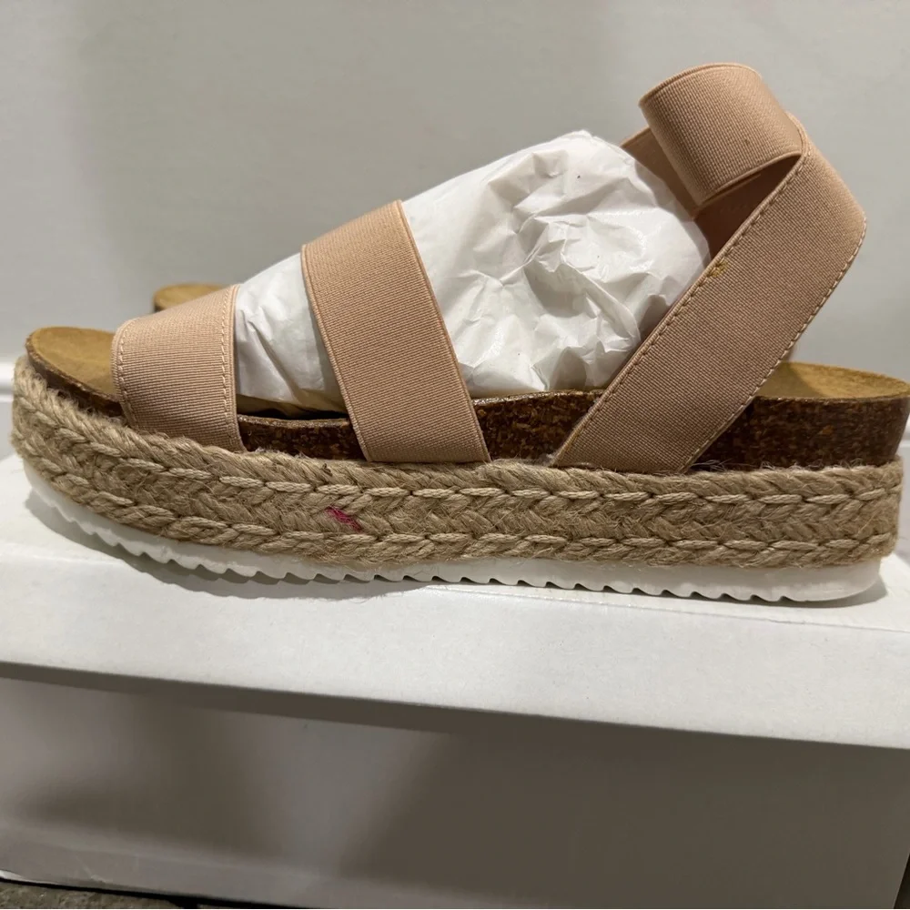 Platform Espadrille Sandal in Nude Pink with Elastic Straps
